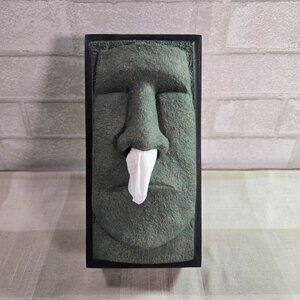 Vintage Rotary Hero Easter Island Green Faux Stone Moai Tissue Box Cover Tiki